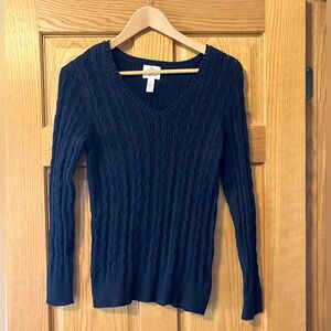 Navy Blue women’s petite medium St. John’s bay cable knit sweater. L